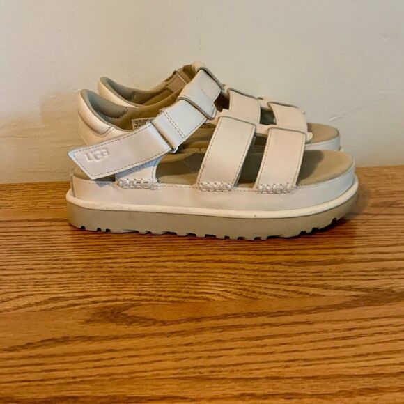 UGG Goldenstar Platform Sandal 6 Cream White Strappy Leather Chunky Strap Summer - Picture 11 of 16